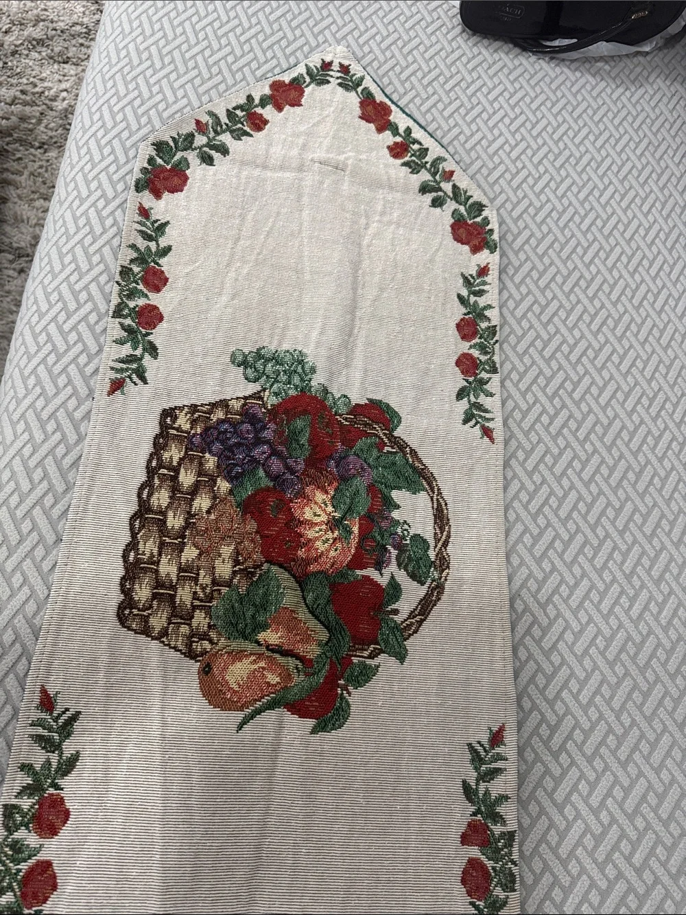 Vintage Tapestry Fruit Basket Embroidered Table Runner and 2 Placemats 70” Long